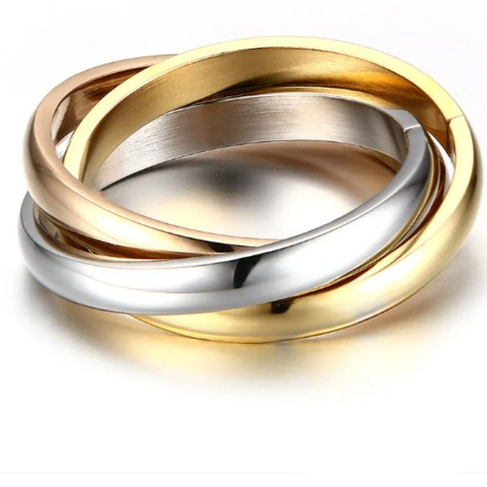 New Stainless Steel‎ Gold Plated Tricolor Cartier Trinity Ring